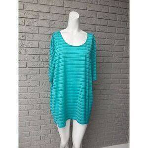 Brisas Women’s Teal Burn Out Striped Activewear Top Size 2X
